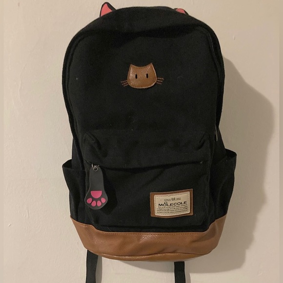 *SOLD Black Cat Canvas Backpack with Ears - Used/Good - Picture 2 of 3